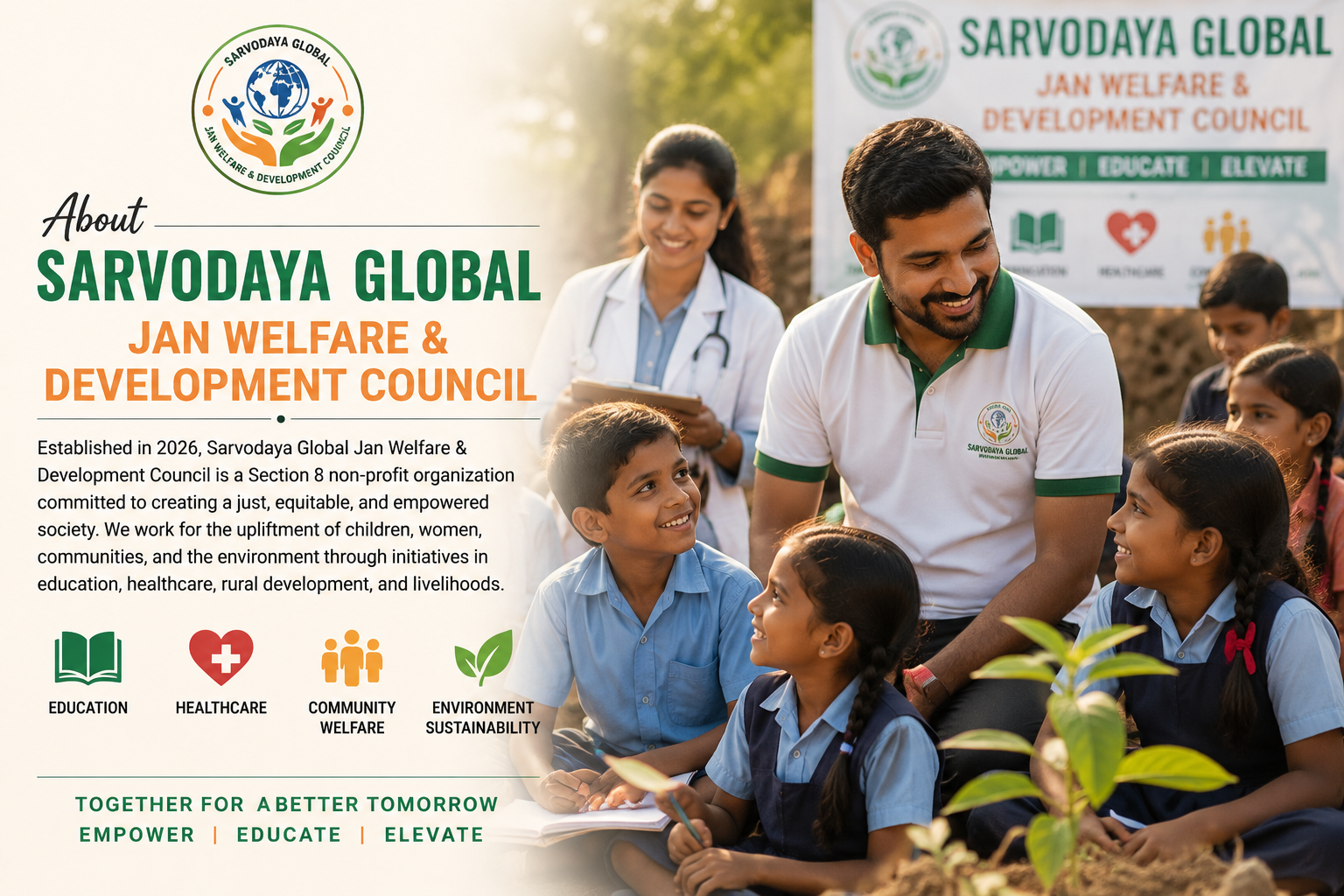 Sarvodaya Global Jan Welfare & Development Council volunteers working with children and communities in India